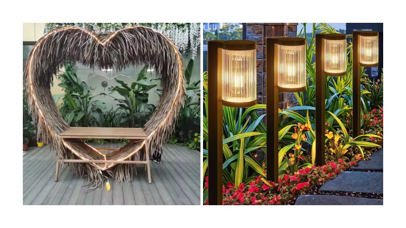 patio furniture and outdoor lights