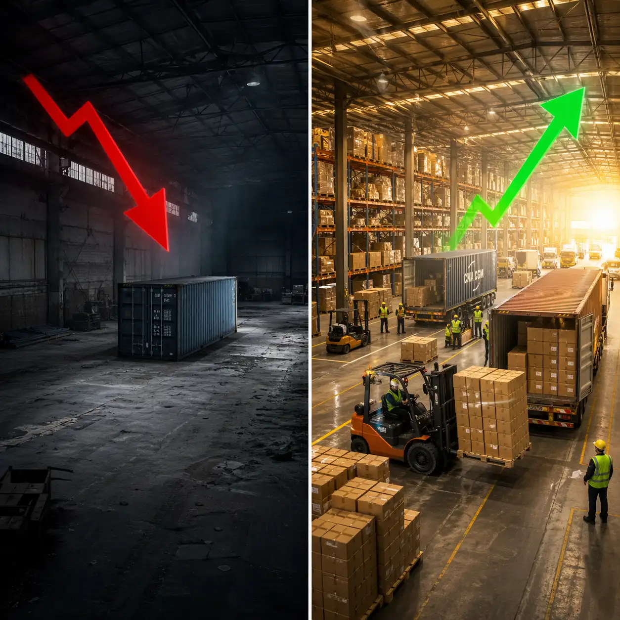 Comparaci&oacute;n visual entre importador que ajusta su estrategia log&iacute;stica y uno que espera a que bajen los fletes en 2026
