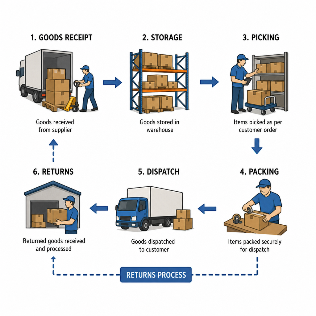 Diagram-showing-goods-receipt-storage-picking-packing-dispatch-and-returns