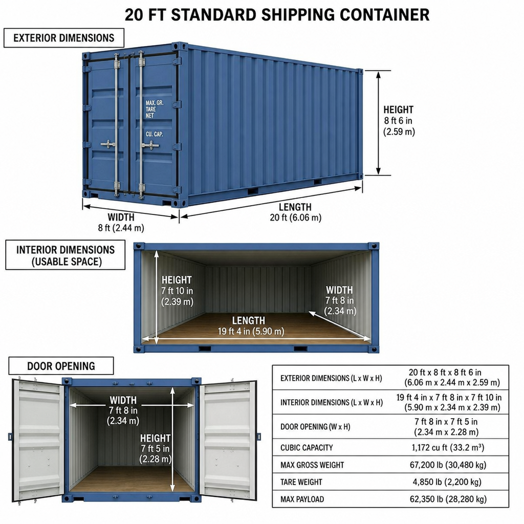 Shipping-container-diagram-showing-exterior-length-width-height-interior-space-and-door-opening
