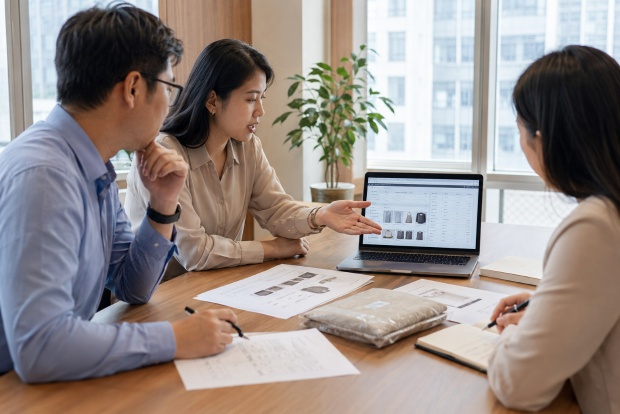 EJET Procurement sourcing team reviewing Yiwu supplier data and order details