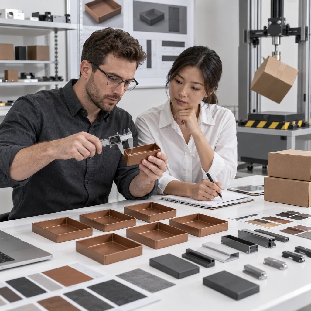Private label product specification and quality control review with approved samples and test equipment