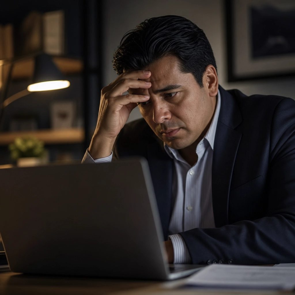 Importador preocupado revisando pagos a un agente de sourcing que dej&oacute; de responder