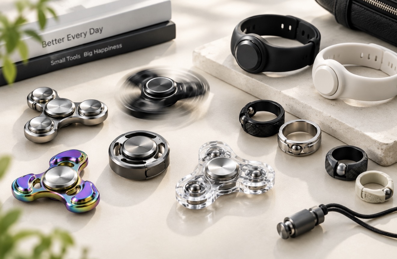 metal fidget spinners and wearable fidget rings collection