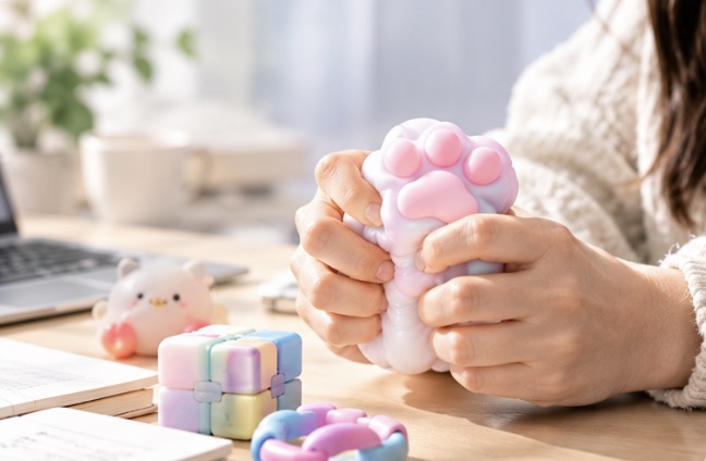 cat paw mochi squeeze fidget toy in hands