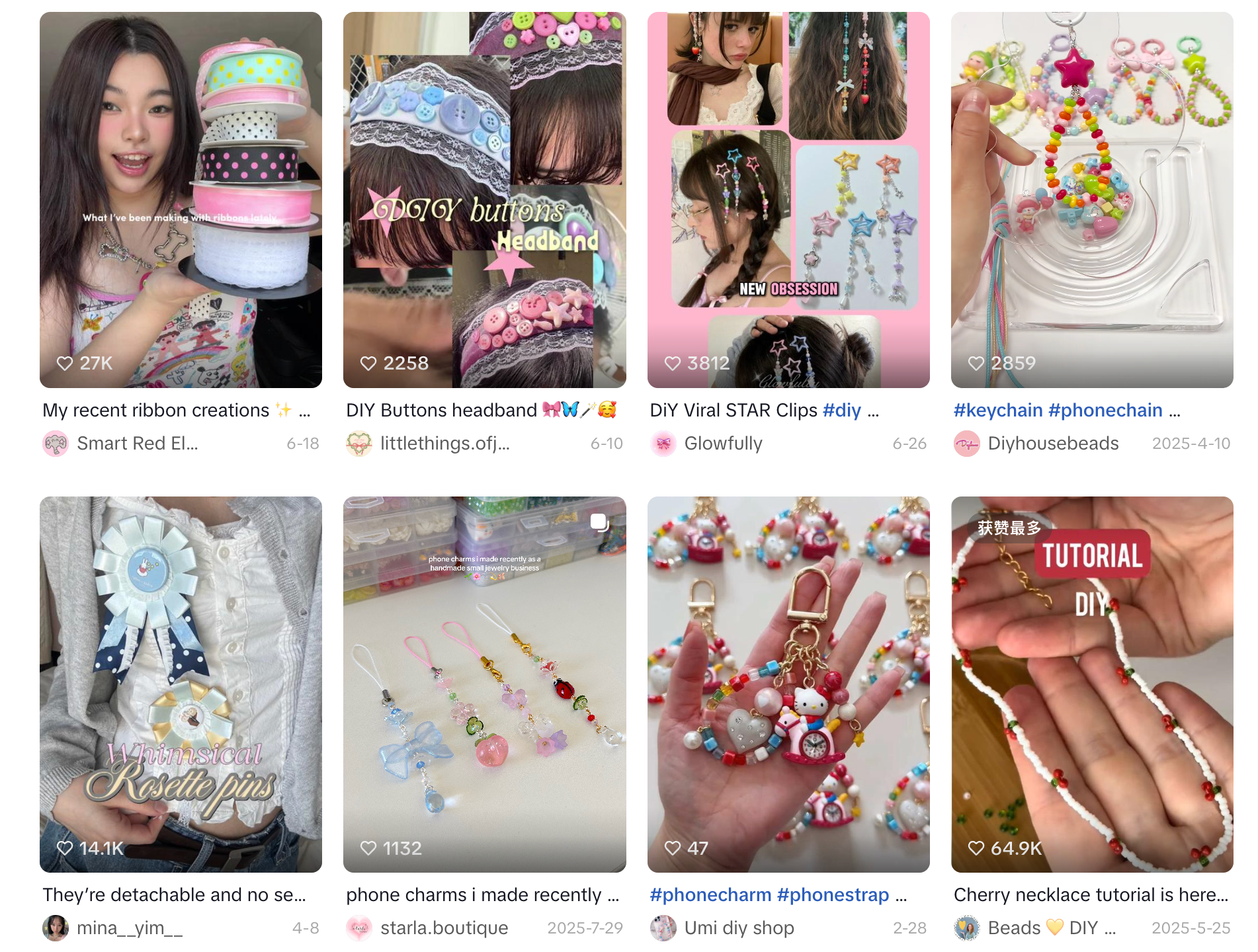 DIY fashion accessories including bag charms and phone charms