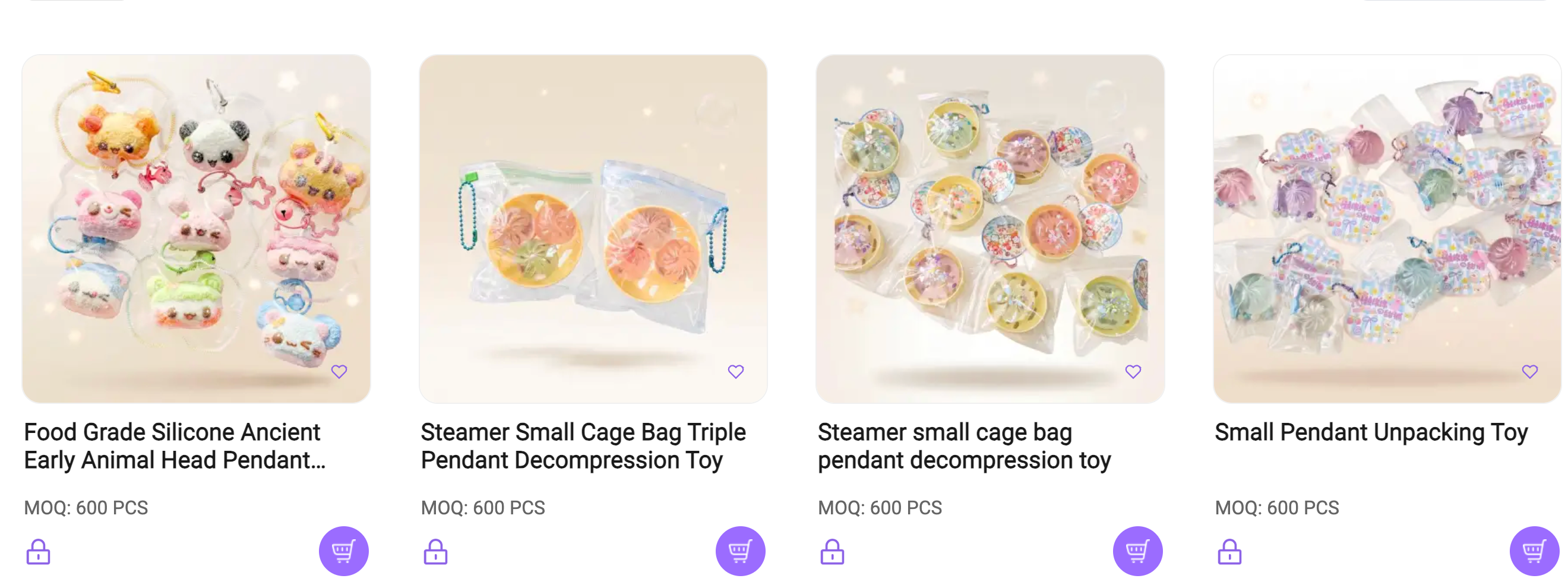 Silicone fidget toy pendants wholesale: animal-head keychain, steamer-cage bag charm, mini steamer pendant and blind-bag toy