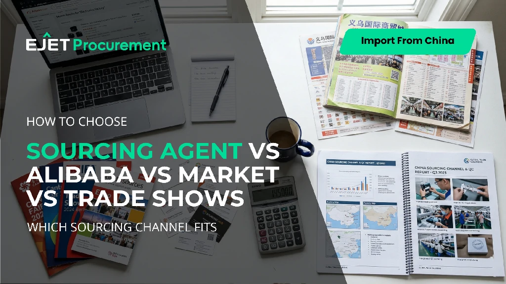 Cost comparison of four China sourcing channels Alibaba, Yiwu Market, trade shows, and sourcing agent documentation on business